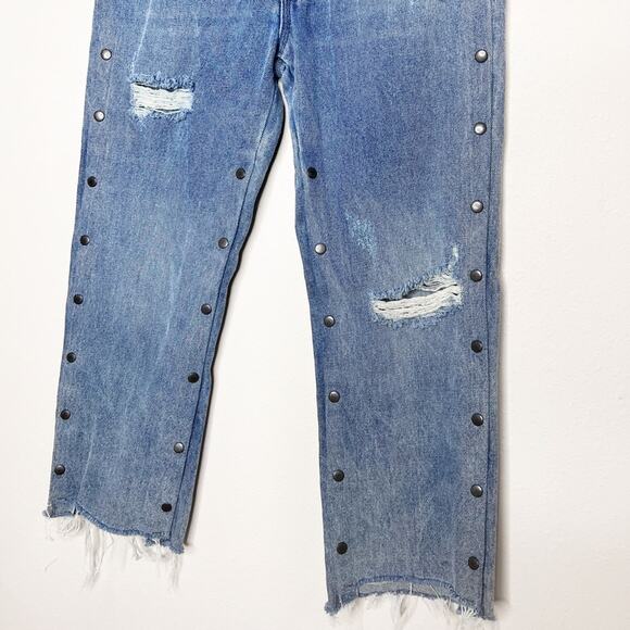 Oneteaspoon Studded Cropped Straight Jeans Blue Size 23 - Picture 2 of 7